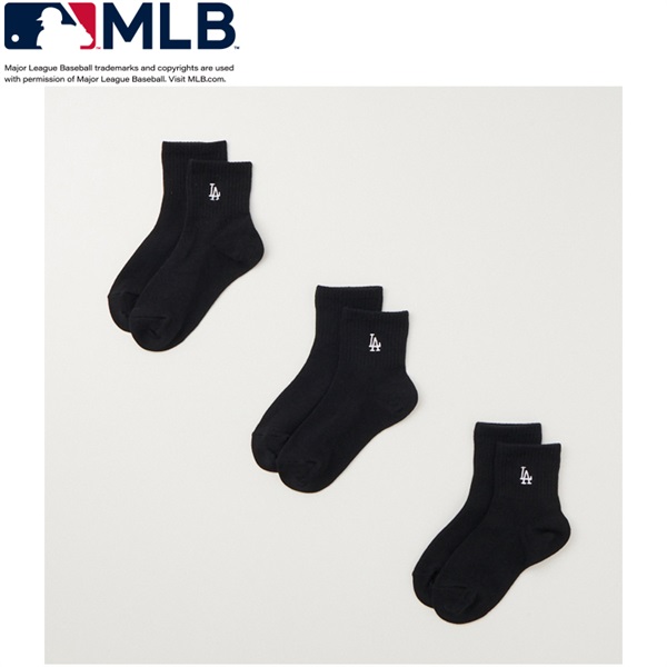 MLB　ショート丈ソックス３足組 男の子 キッズ(3足組:B(ロサンゼルス・ドジャース)-21-23cm)