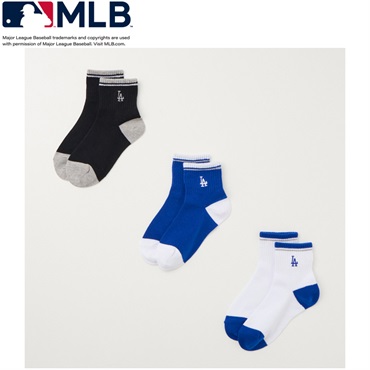 MLB　ショート丈ソックス３足組 男の子 キッズ(3足組:C(ロサンゼルス・ドジャース)-19-21cm)