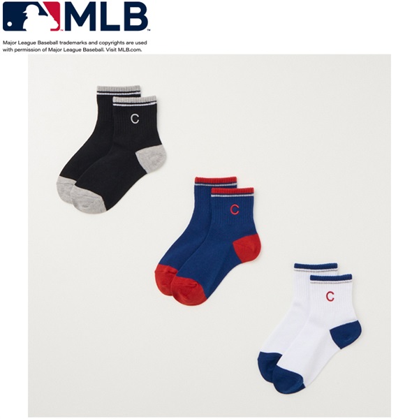 MLB　ショート丈ソックス３足組 男の子 キッズ(3足組:D(シカゴ・カブス)-19-21cm)