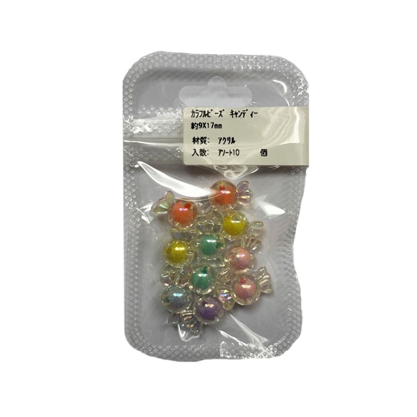 アクリルカラフルビーズ キャンディ 9×17mmアソート10個入 | イオン