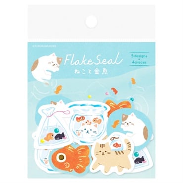 和紙フレークシール(ねこと金魚)