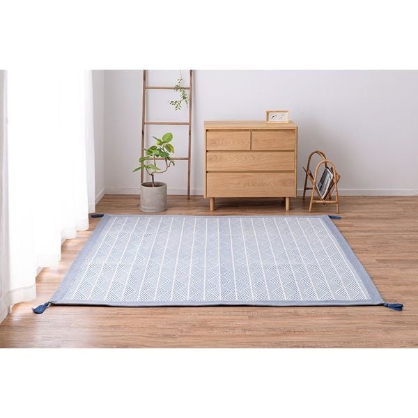 洗えるインド綿ラグ　クラック　すべり止め付き(ネイビー-130×185cm)