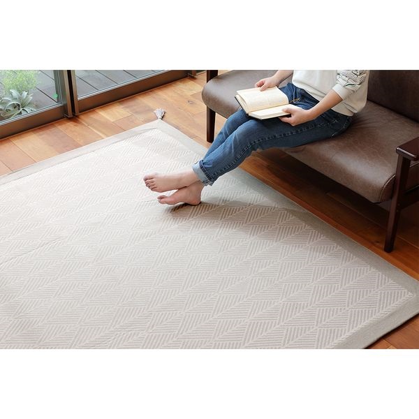 洗えるインド綿ラグ　クラック　すべり止め付き(ホワイト-185×240cm)