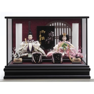 久月　親王雛飾り　美品 東京久月 雛人形親王飾り円形アクリルケース・間口約45×奥行約24