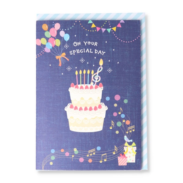 バースデーカード オルゴール ケーキネイビーIII | イオンスタイル