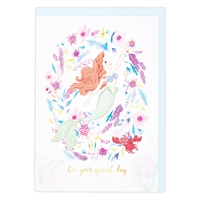 誕生お祝い 立体カード  リトルマーメイド アリエル ラメフラワーリース(833435)