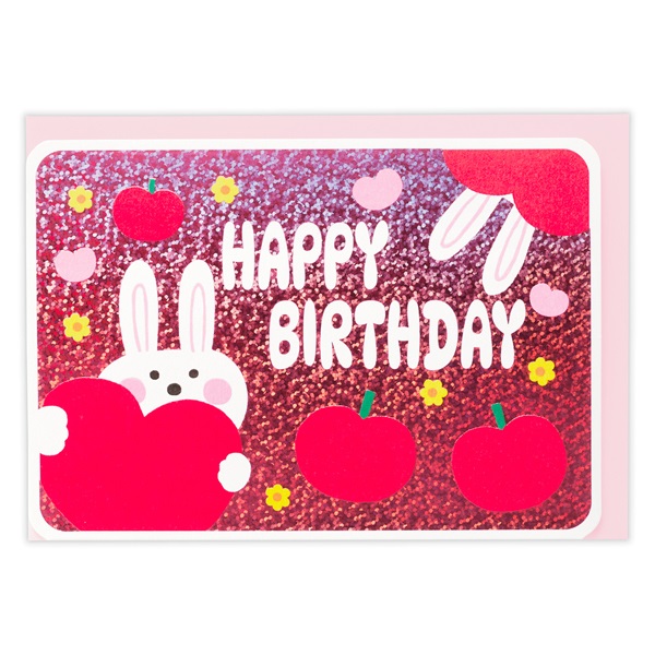 誕生お祝い 立体カード きらきらウサギとリンゴ(852870)