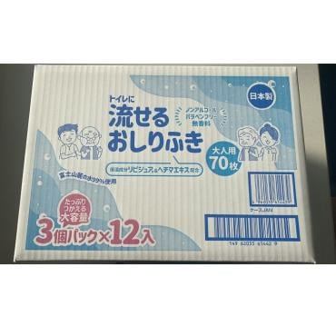 トイレに流せる 大人用 おしりふき 大一紙工(70枚×3個パック×12入)