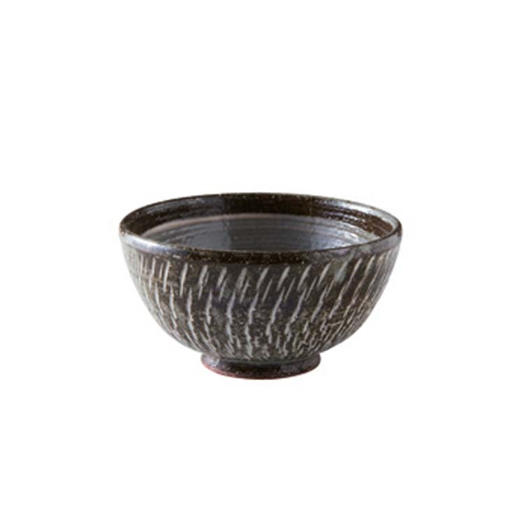 ♥楽焼　茶碗　在印 広南国 鉄絵印判法輪文碗 Quinam Ash Glazed Bowl with Stamped