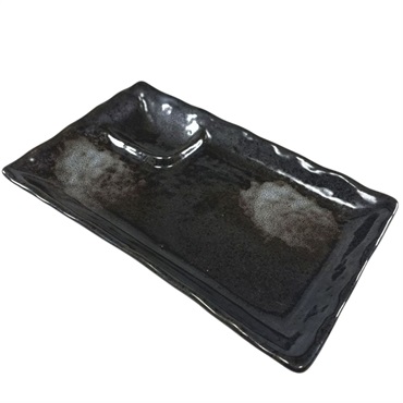 黒白吹き　仕切焼物皿