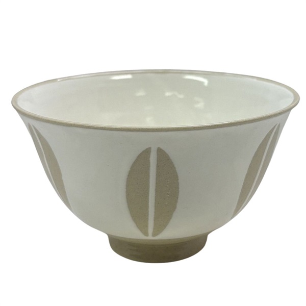 波佐見焼　軽量茶碗　粉引　リーフ(4965643986516)
