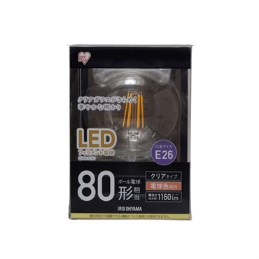アイリスオーヤマ　LEDフィラメント電球 ボール球タイプ　電球色　クリアタイプ(80形)