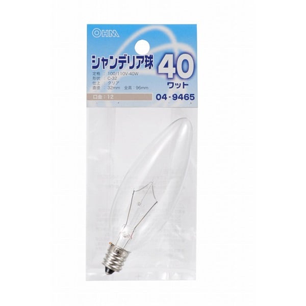 オーム電機 シャンデリア球 40W クリア OHM | イオンスタイル