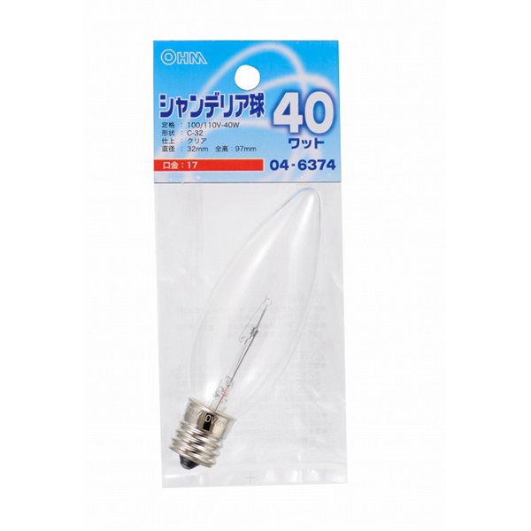 オーム電機 シャンデリア球 40W クリア OHM | イオンスタイル