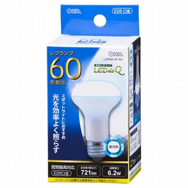 オーム電機　LED電球 レフランプ形 E26 60形相当 6W 広角タイプ160°　OHM(昼光色)