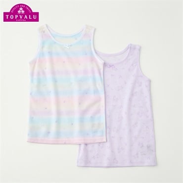 オーガニックコットンブレンド速乾 タンクトップ2枚組 トップバリュ 女の子 キッズ 100cm-130cm(ユニコーン柄 パープル/星柄 マーブル-130cm)