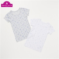 オーガニックコットン 半袖丸首2枚組インナー 柄 BOYS 男の子 トップバリュ キッズ 100cm-130cm(2枚組(恐竜)-100cm)