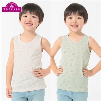 鹿の子編み ランニング BOYS 動物 2枚組 吸汗速乾インナー 男の子 トップバリュ キッズ 100cm-130cm(2枚組(ホワイト＆カーキ)-100cm)