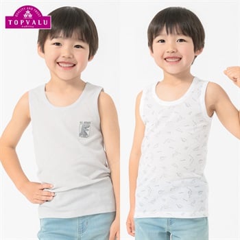 鹿の子編み ランニングシャツ BOYS 恐竜 2枚組 吸汗速乾インナー 男の子 トップバリュ キッズ 100cm-130cm(2枚組(グレー＆ホワイト)-100cm)
