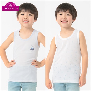 鹿の子編み ランニングシャツ BOYS マリン 2枚組 吸汗速乾インナー 男の子 トップバリュ キッズ 100cm-130cm(2枚組(サックス＆ホワイト)-100cm)