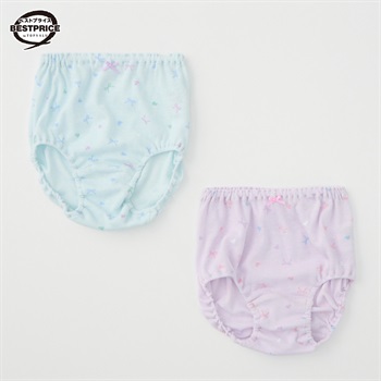 ショーツ２枚組A 女の子 ベストプライス キッズ 110cm-130cm(リボン柄ピンク＆サックス-110cm)