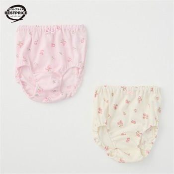 ショーツ２枚組B 女の子 ベストプライス キッズ 110cm-130cm(イチゴ柄ホワイト＆ピンク-110cm)