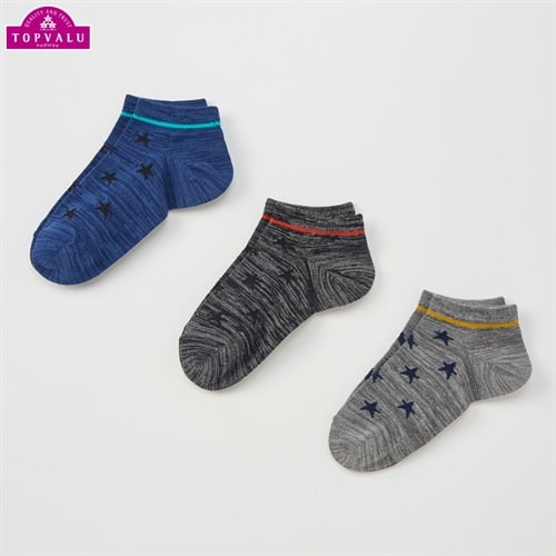 スニーカーインソックス３足組 男の子 トップバリュ キッズ(星-19-24cm)