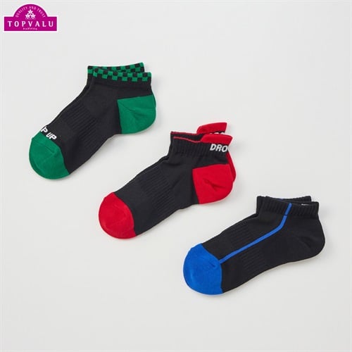 スニーカーインソックス３足組 男の子 トップバリュ キッズ(スポーティ異柄-19-24cm)