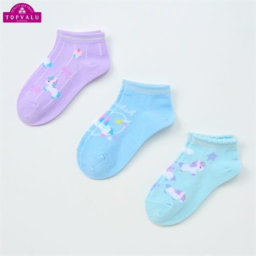 スニーカーインソックス３足組 女の子 トップバリュ キッズ(ユニコーン-16-21cm)