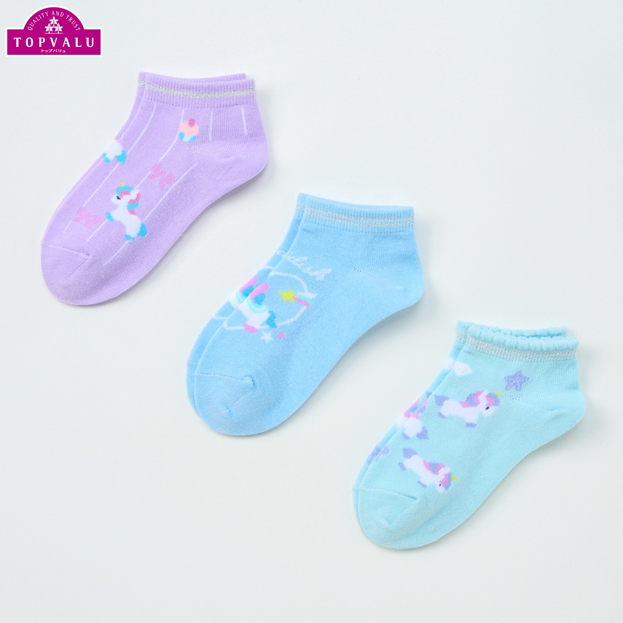 スニーカーインソックス３足組 女の子 トップバリュ キッズ(ユニコーン-16-21cm)