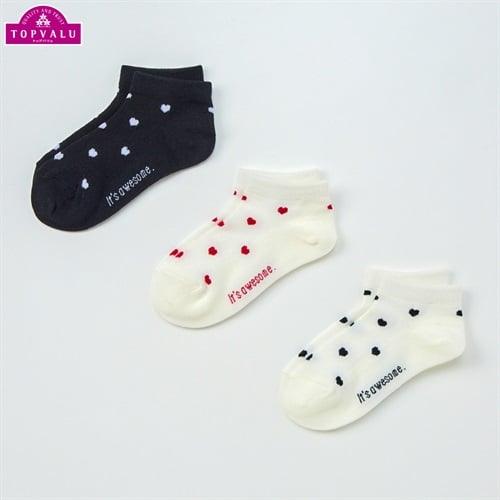 スニーカーインソックス３足組 女の子 トップバリュ キッズ(ハート総柄-16-21cm)