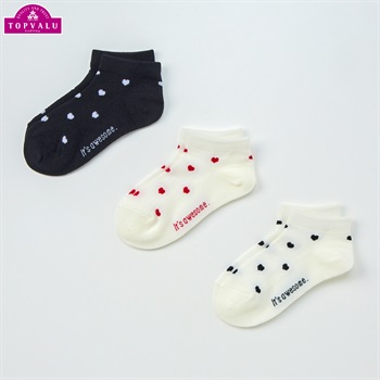 スニーカーインソックス３足組 女の子 トップバリュ キッズ(ハート総柄-16-21cm)