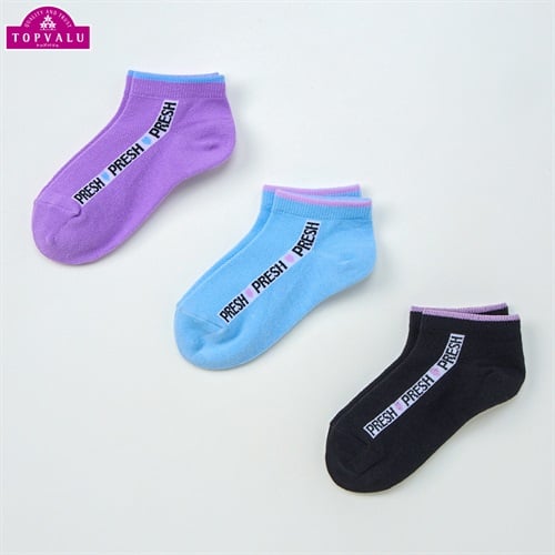 スニーカーインソックス３足組 女の子 トップバリュ キッズ(縦ロゴライン-16-21cm)