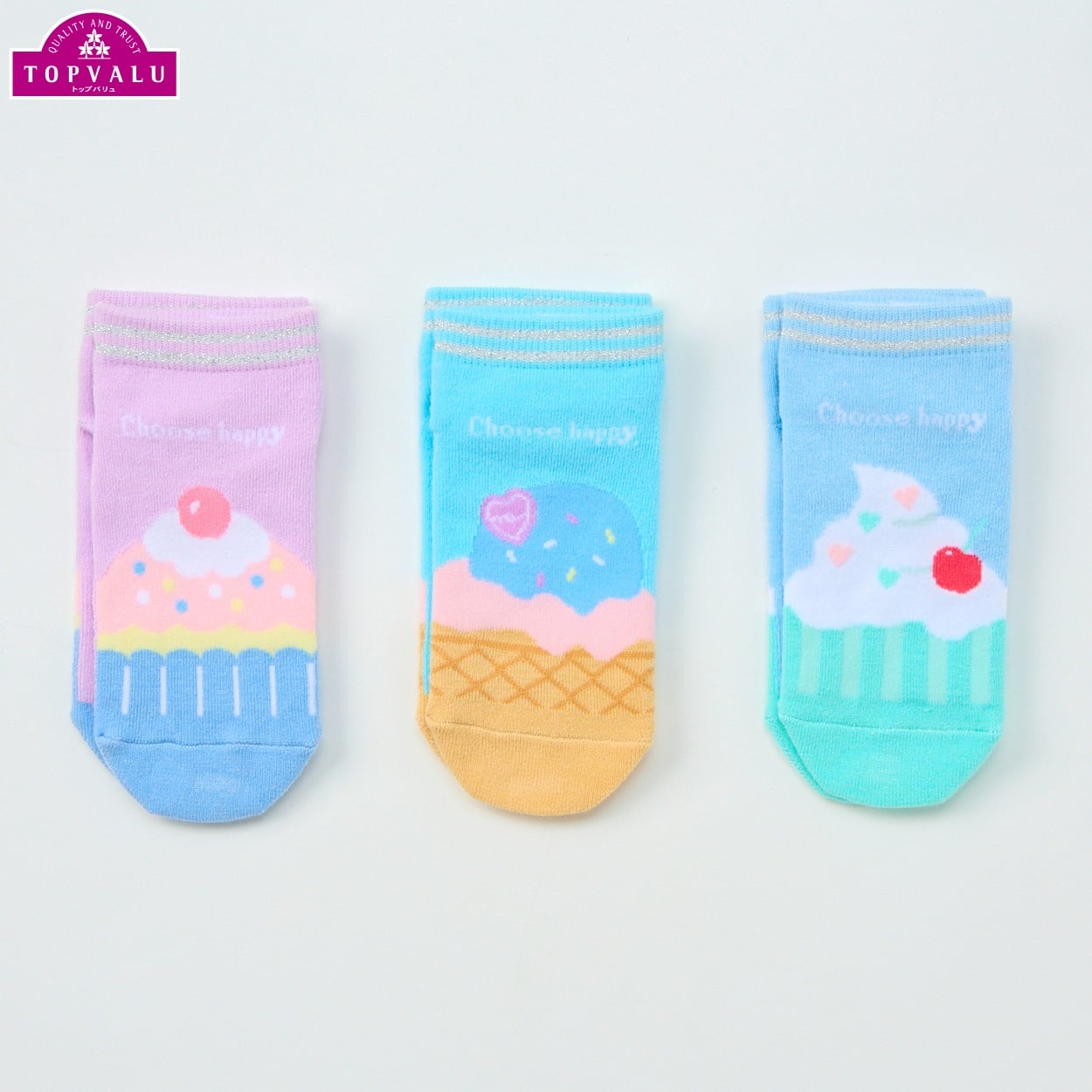 スニーカーインソックス３足組 女の子 トップバリュ キッズ(スウィーツ-16-21cm)