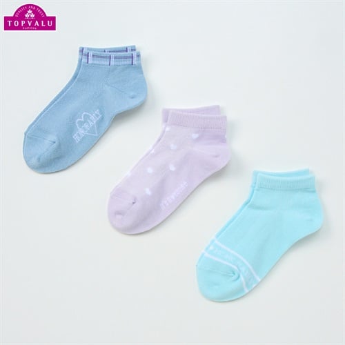 スニーカーインソックス３足組 女の子 トップバリュ キッズ(ロゴハート-19-24cm)