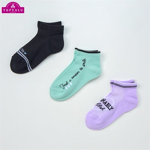スニーカーインソックス３足組 女の子 トップバリュ キッズ(ハートロゴ-19-24cm)