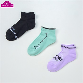 スニーカーインソックス３足組 女の子 トップバリュ キッズ(ハートロゴ-19-24cm)