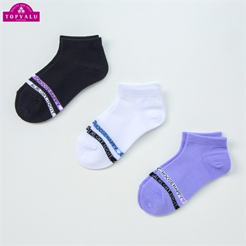 スニーカーインソックス３足組 女の子 トップバリュ キッズ(足先ロゴライン-19-24cm)