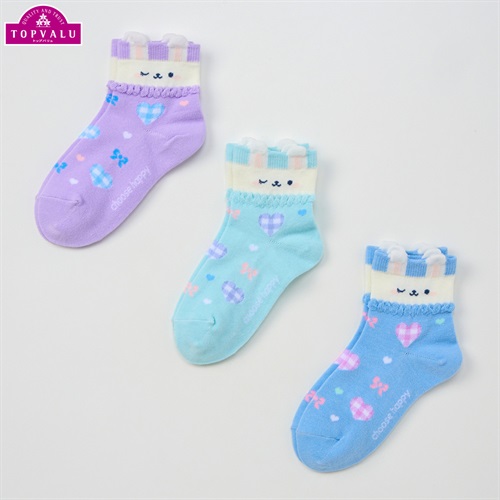 ショートクルー丈ソックス３足組 女の子 トップバリュ キッズ(まるごとウサギ-16-21cm)