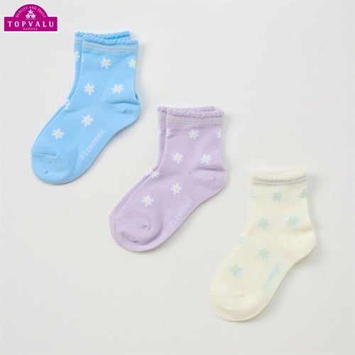 ショートクルー丈ソックス３足組 女の子 トップバリュ キッズ(デイジー-16-21cm)