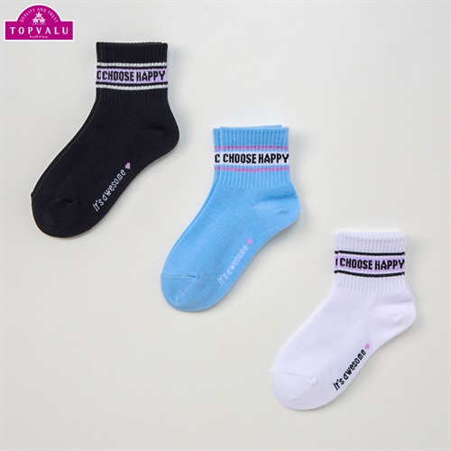 ショートクルー丈ソックス３足組 女の子 トップバリュ キッズ(ライン-16-21cm)
