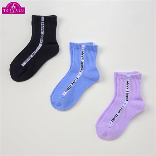 ショートクルー丈ソックス３足組 女の子 トップバリュ キッズ(タテロゴライン-16-21cm)