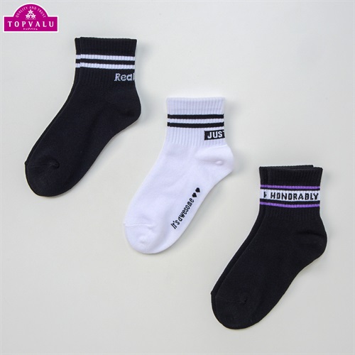 ショートクルー丈ソックス３足組 女の子 トップバリュ キッズ(シンプルモノトーン-19-24cm)