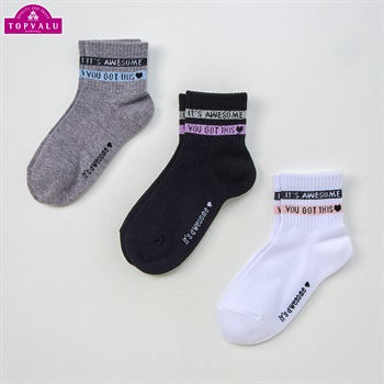 ショートクルー丈ソックス３足組 女の子 トップバリュ キッズ(ロゴラメライン-19-24cm)