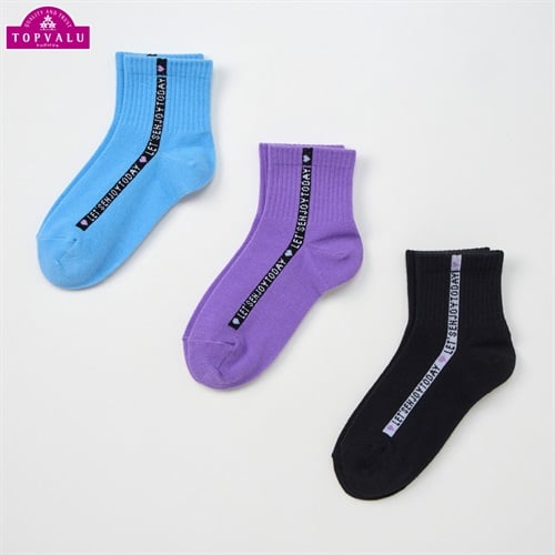 ショートクルー丈ソックス３足組 女の子 トップバリュ キッズ(タテロゴライン-19-24cm)
