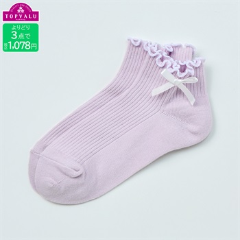 カジュアル綿混丈長スニーカーインソックス フリル×リボン 女の子 トップバリュ キッズ(パープル-19-24cm)