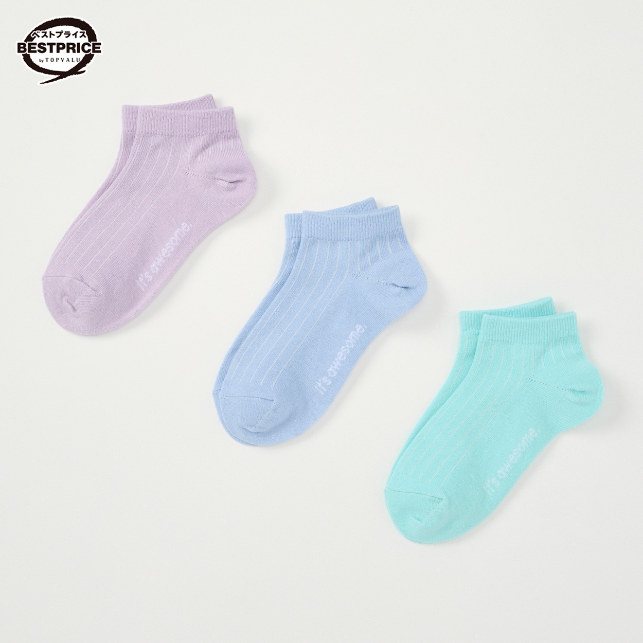 カジュアルソックス 女の子 スニーカー丈３足組 トップバリュベストプライス キッズ 19-24cm(3足組(B)-19-24cm)