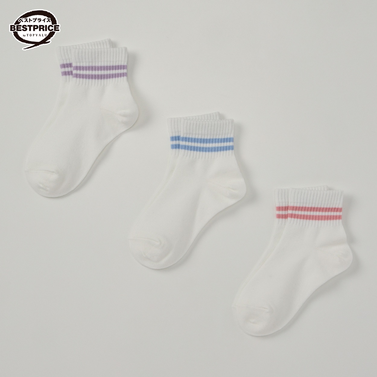 カジュアルソックス 女の子 ショートクルー丈３足組 トップバリュベストプライス キッズ 16-21cm(3足組(A)-16-21cm)