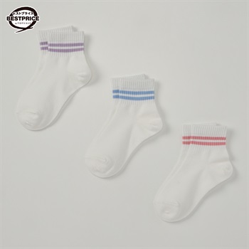カジュアルソックス 女の子 ショートクルー丈３足組 トップバリュベストプライス キッズ 16-21cm(3足組(A)-16-21cm)