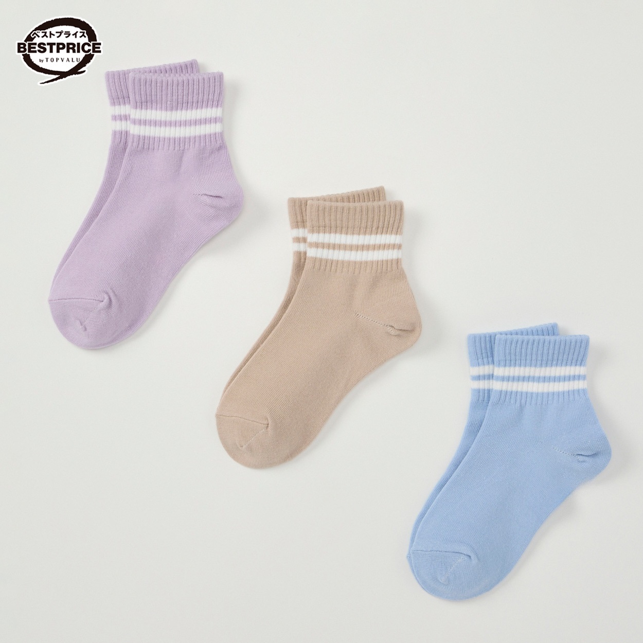 カジュアルソックス 女の子 ショートクルー丈３足組 トップバリュベストプライス キッズ 16-21cm(3足組(C)-16-21cm)